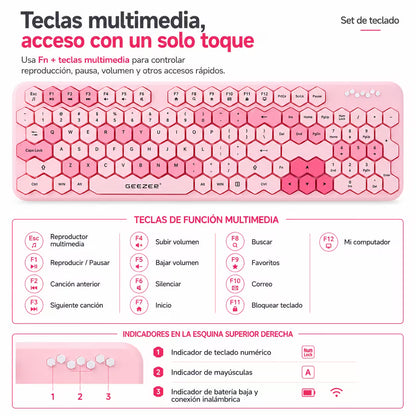Combo Teclado y Mouse MOFII Honey — Rosado | Inalámbrico 2.4G 1200 DPI Membrana