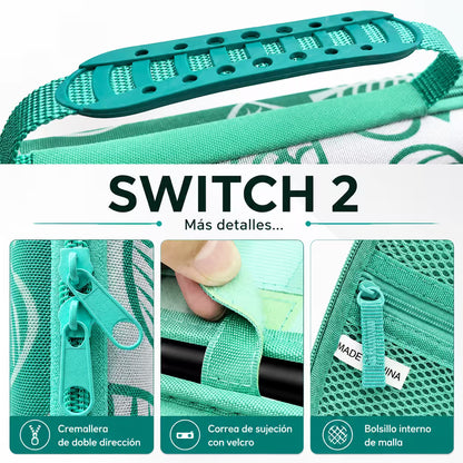 Estuche de Transporte Rígido Nintendo Switch 2 — Diseño Animal Crossing | Hojas Cartuchos Bolsillo Malla