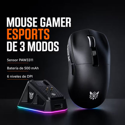 Mouse Gamer Inalámbrico Recargable ONIKUMA DM07 RGB 24000 DPI 1000Hz con Base de Carga