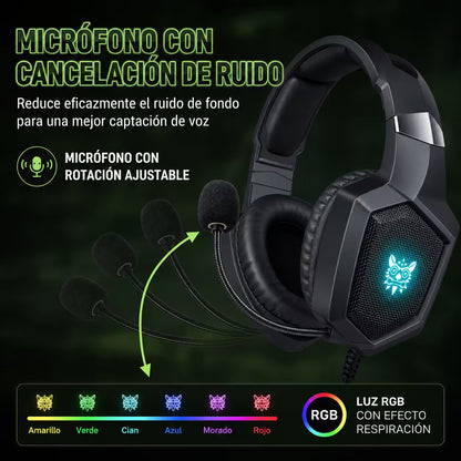 Diadema Gamer ONIKUMA K8 LED RGB Negra - Micrófono 360° - vista 13 diadema gamer audífonos