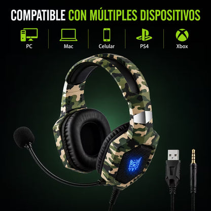 Diadema Gamer ONIKUMA K8 LED RGB Verde Camuflado - Micróf... - vista 10 diadema gamer audífonos