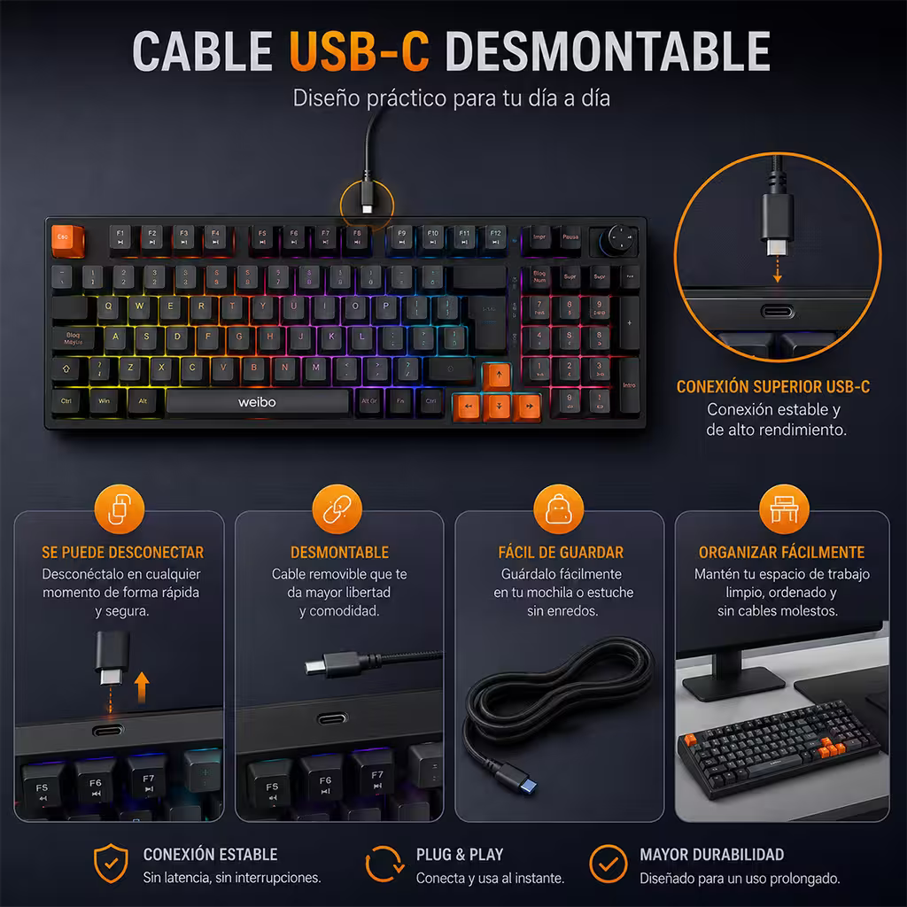 Teclado Mecánico Weibo WB-666 Gris - vista 3 teclado gamer