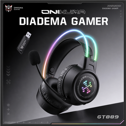 Diadema Gamer Inalámbrica Onikuma GT889 – Bluetooth 5.4 | 60H Batería | Tri-Modo 2.4G + BT + Cable | RGB | Mic Expuesto