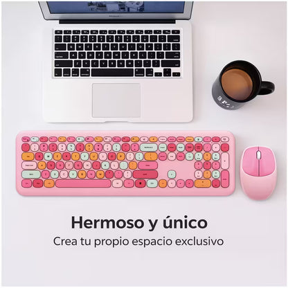 Combo Teclado Mouse Inalámbrico Silencioso MOFII 0060 Rosado - 110 Teclas 2.4G 1200 DPI