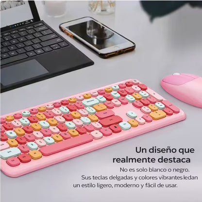 Combo Teclado Mouse Inalámbrico Silencioso MOFII 0060 Rosado - 110 Teclas 2.4G 1200 DPI