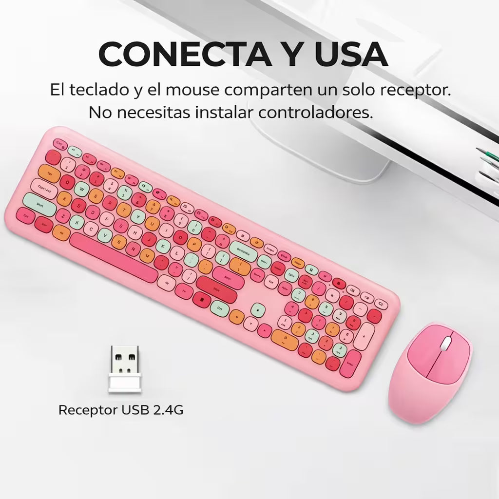 Combo Teclado Mouse Inalámbrico Silencioso MOFII 0060 Rosado - 110 Teclas 2.4G 1200 DPI