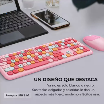 Combo Teclado Mouse Inalámbrico Silencioso MOFII 0060 Rosado - 110 Teclas 2.4G 1200 DPI