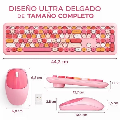 Combo Teclado Mouse Inalámbrico Silencioso MOFII 0060 Rosado - 110 Teclas 2.4G 1200 DPI