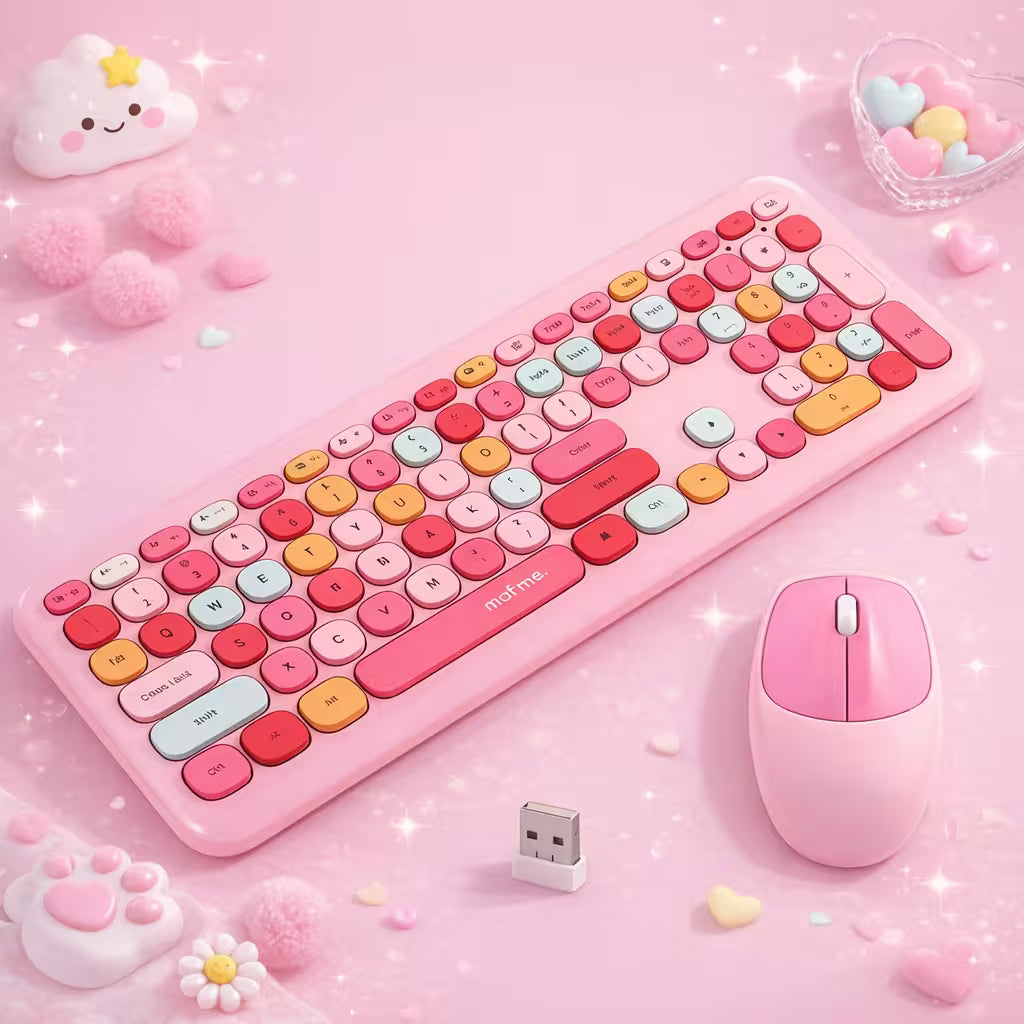 Combo Teclado Mouse Inalámbrico Silencioso MOFII 0060 Rosado - 110 Teclas 2.4G 1200 DPI
