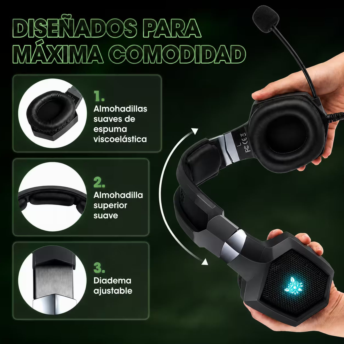 Diadema Gamer ONIKUMA K8 LED RGB Negra - Micrófono 360° - vista 9 diadema gamer audífonos