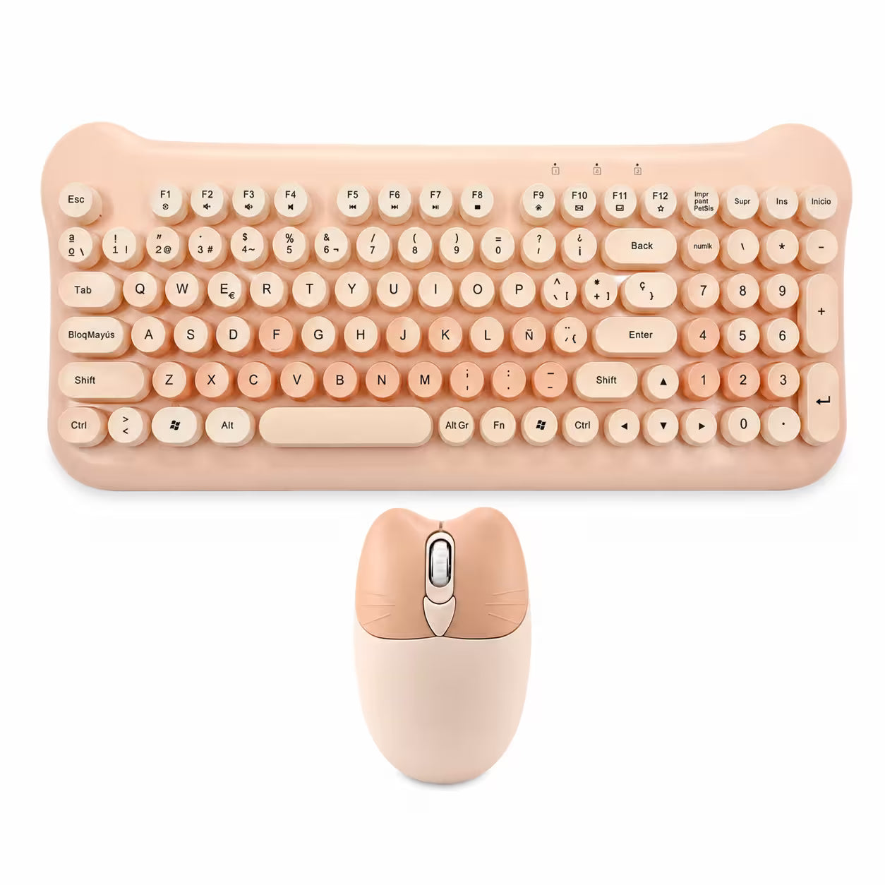 Combo Teclado y Mouse Inalámbrico Ergonómico AOAS AS-212 Nude Pastel – 84 Teclas | DPI Ajustable | 2.4G | Para Ellas