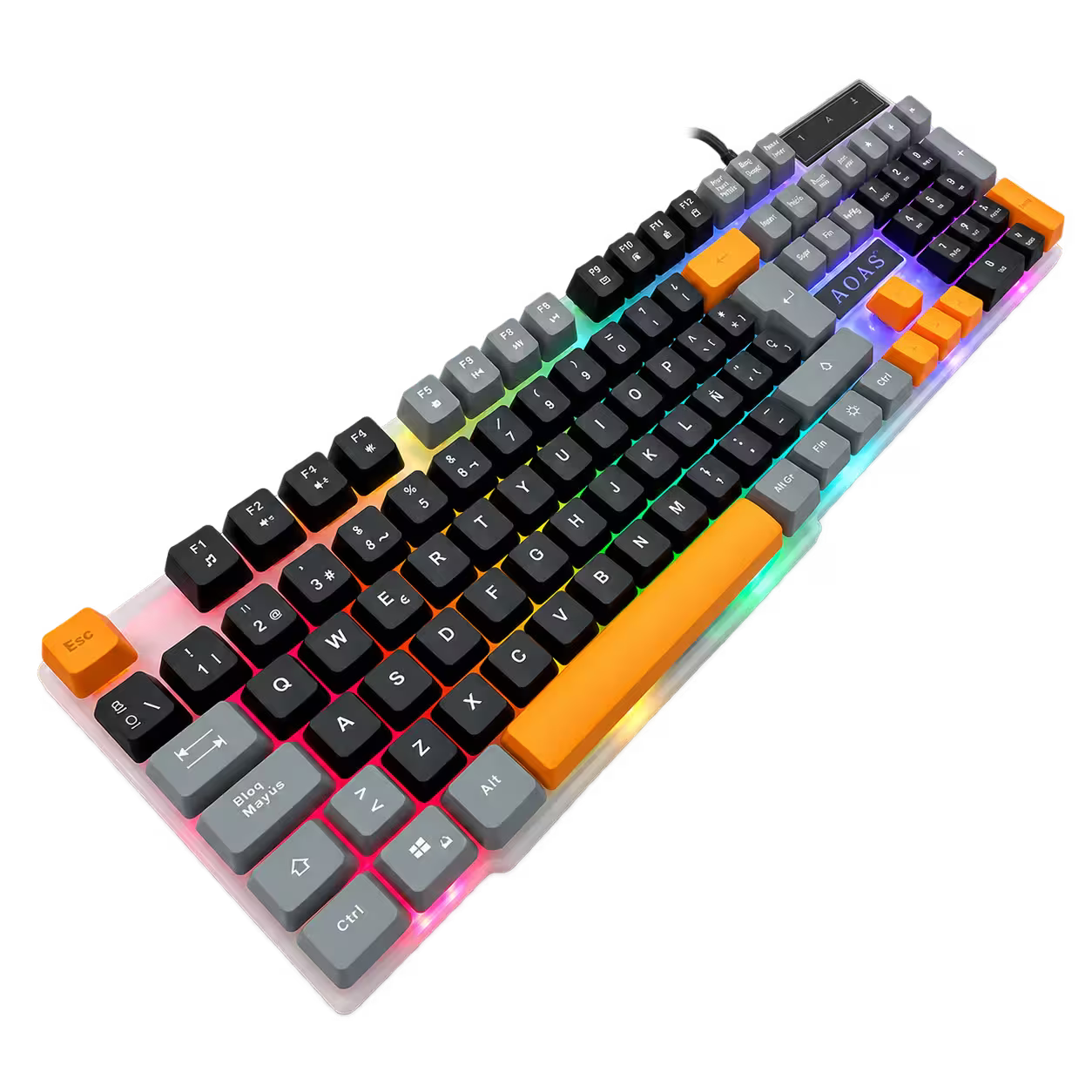 Combo Teclado y Mouse Gamer RGB AOAS A-1020 Negro USB – 104 Teclas con Ñ | DPI 800/1200/1600