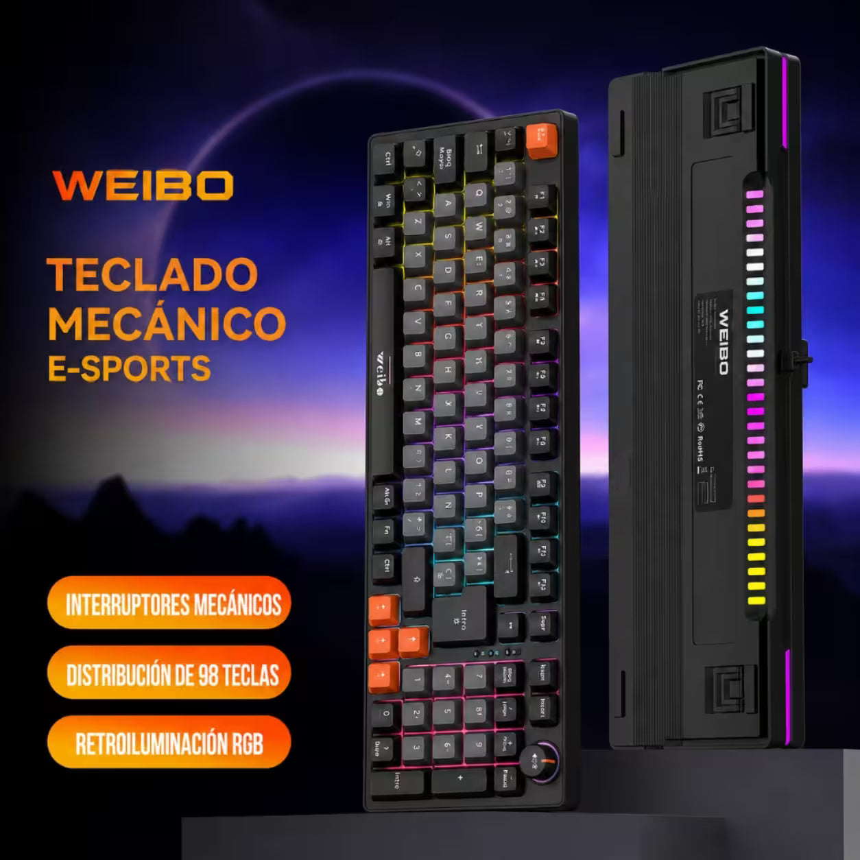Teclado Mecánico Weibo WB-666 Gris - vista 7 teclado gamer