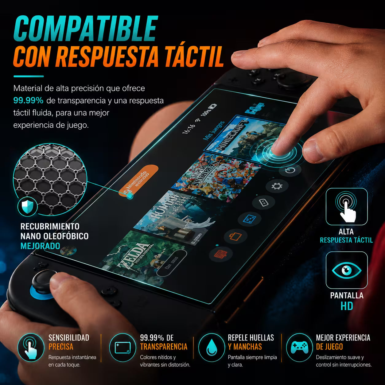 Vidrio Templado Nintendo Switch 2 – Protección 9H HD 99%