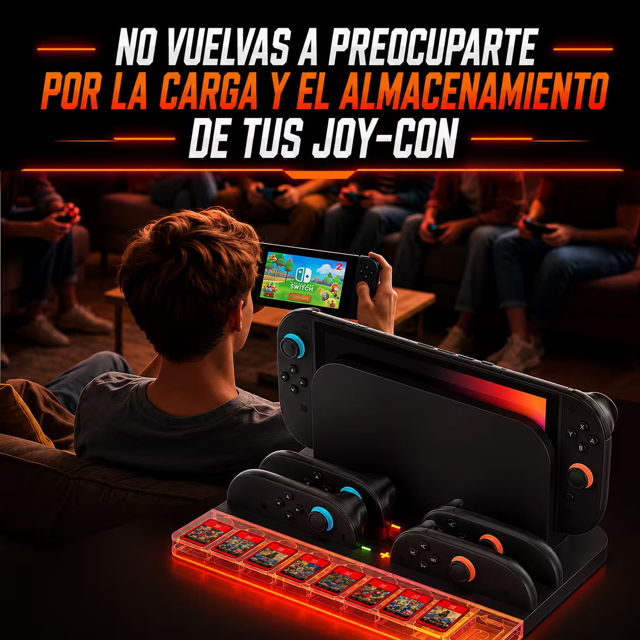 Base de Carga y Almacenamiento All-in-One Nintendo Switch 2 – RGB 7 Modos | 4 Joy-Con | 9 Tarjetas | USB
