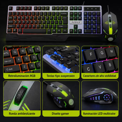 Combo Teclado y Mouse Gamer WB-550 RGB - Membrana 104 Teclas Anti-Ghost USB