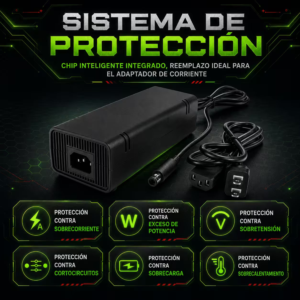 Fuente de Poder Genérica Xbox 360 Super Slim | Voltaje Automático Indicador LED