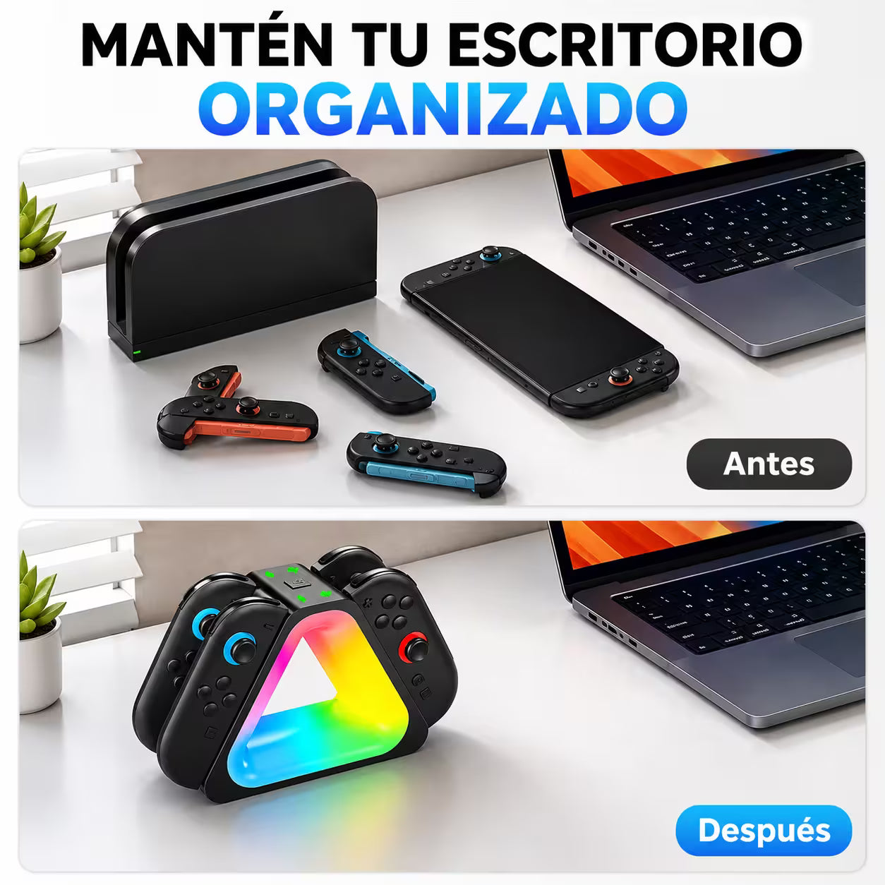 Base de Carga Joy-Con 4en1 RGB Nintendo Switch 2 – Charging Dock Triangular | USB-C