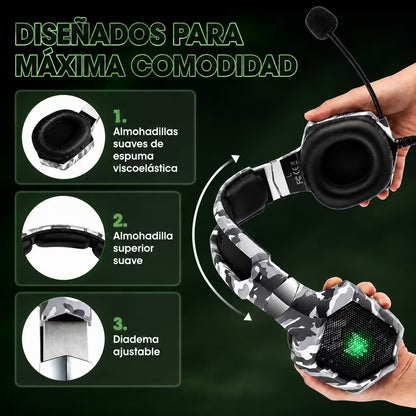 Diadema Gamer ONIKUMA K8 LED RGB Blanca Camuflada - Micró... - vista 12 diadema gamer audífonos