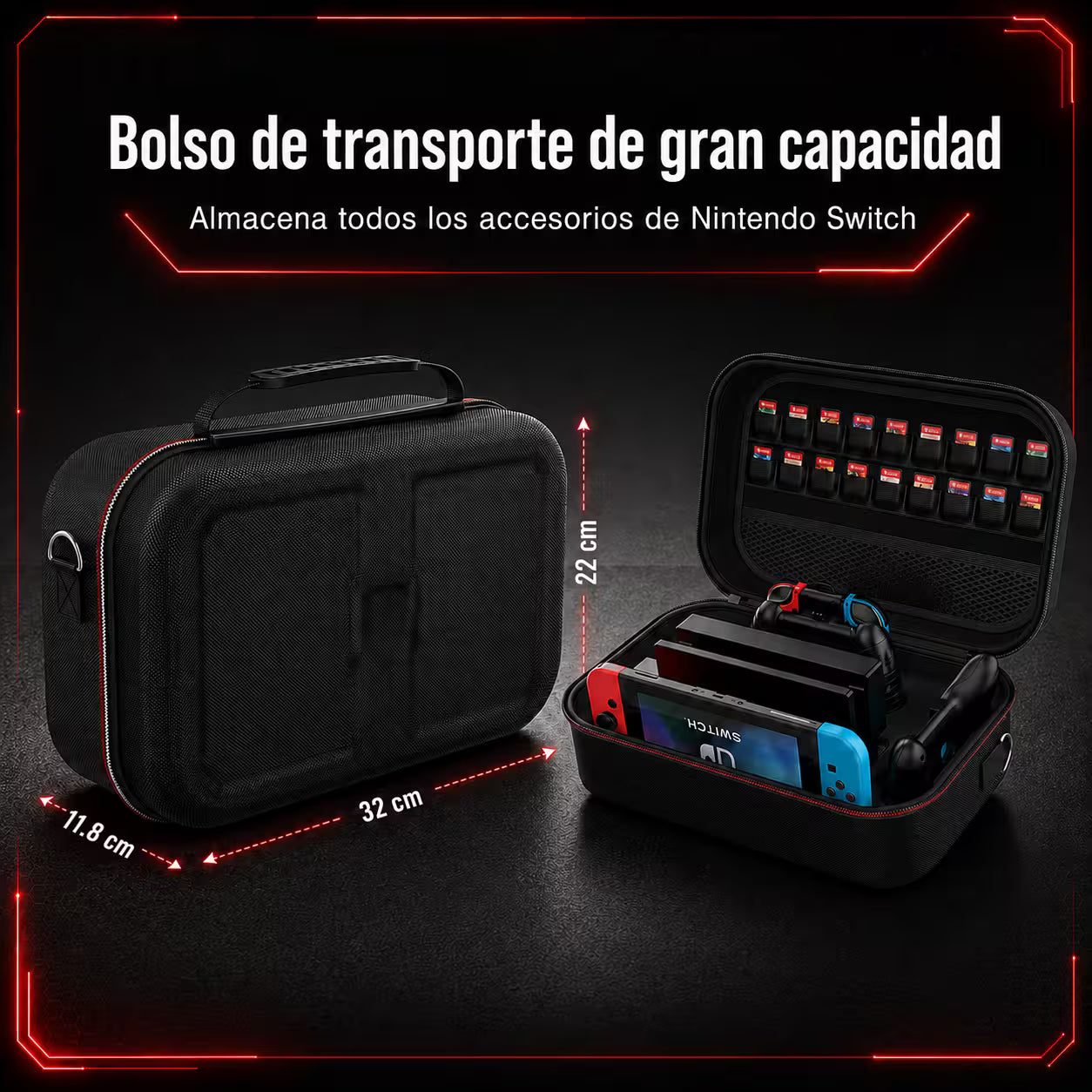 Maleta Viajera Nintendo Switch 1, OLED — Gran Almacenamiento | EVA + Nailon