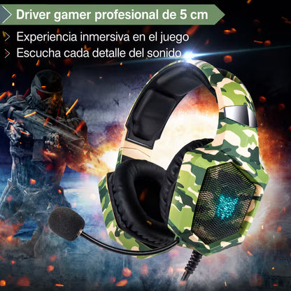 Diadema Gamer ONIKUMA K8 LED RGB Verde Camuflado - Micróf... - vista 11 diadema gamer audífonos
