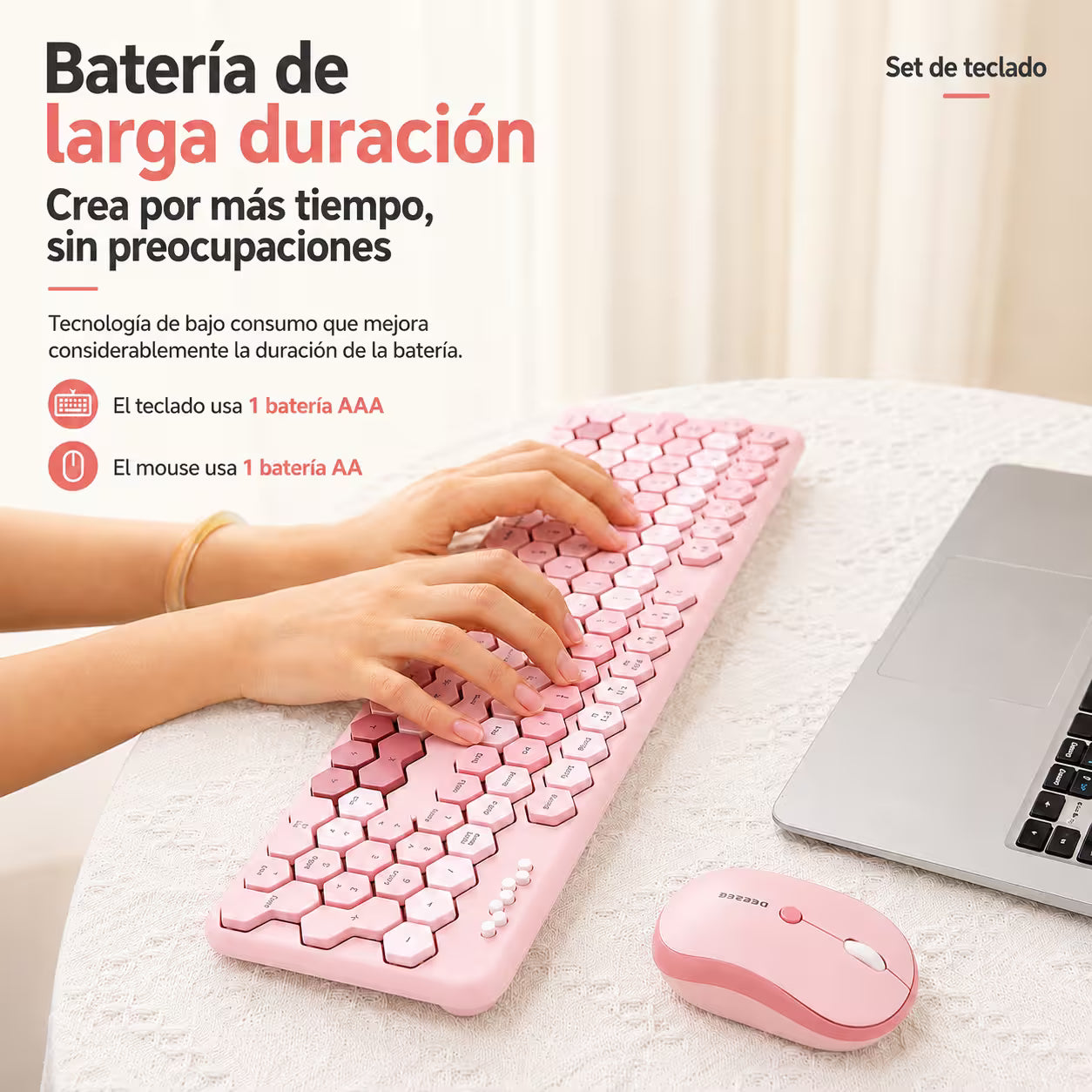 Combo Teclado y Mouse MOFII Honey — Rosado | Inalámbrico 2.4G 1200 DPI Membrana