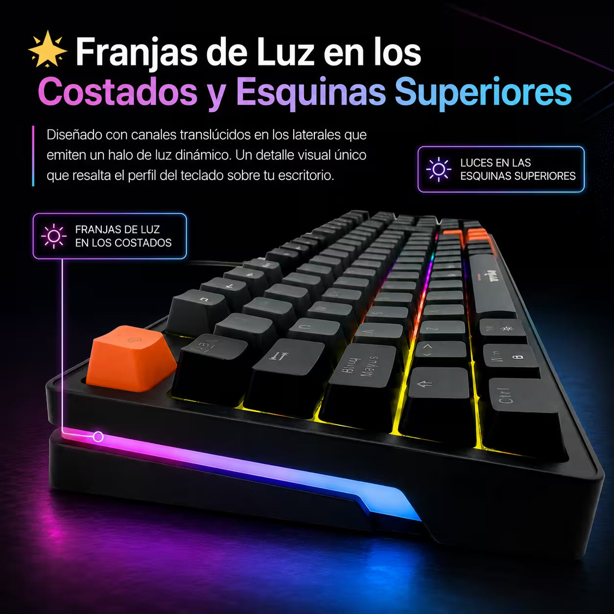 Teclado Mecánico Weibo WB-666 Gris - vista 6 teclado gamer