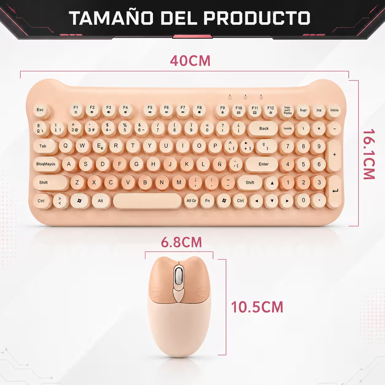 Combo Teclado y Mouse Inalámbrico Ergonómico AOAS AS-212 Nude Pastel – 84 Teclas | DPI Ajustable | 2.4G | Para Ellas