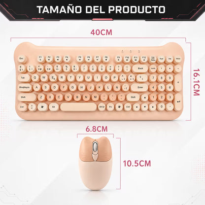 Combo Teclado y Mouse Inalámbrico Ergonómico AOAS AS-212 Nude Pastel – 84 Teclas | DPI Ajustable | 2.4G | Para Ellas