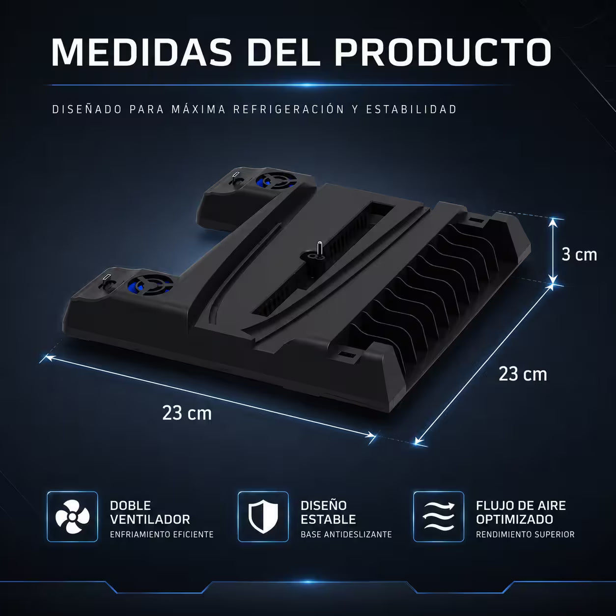 Base de Carga Dual y Ventilación Multifuncional PS5 DOBE - 11 Discos + Ganchos Auriculares | PS5 Slim Pro