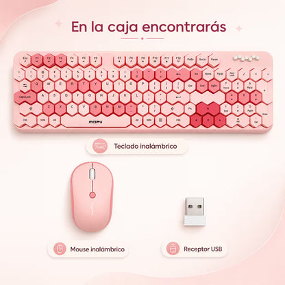 Combo Teclado y Mouse MOFII Honey — Rosado | Inalámbrico 2.4G 1200 DPI Membrana