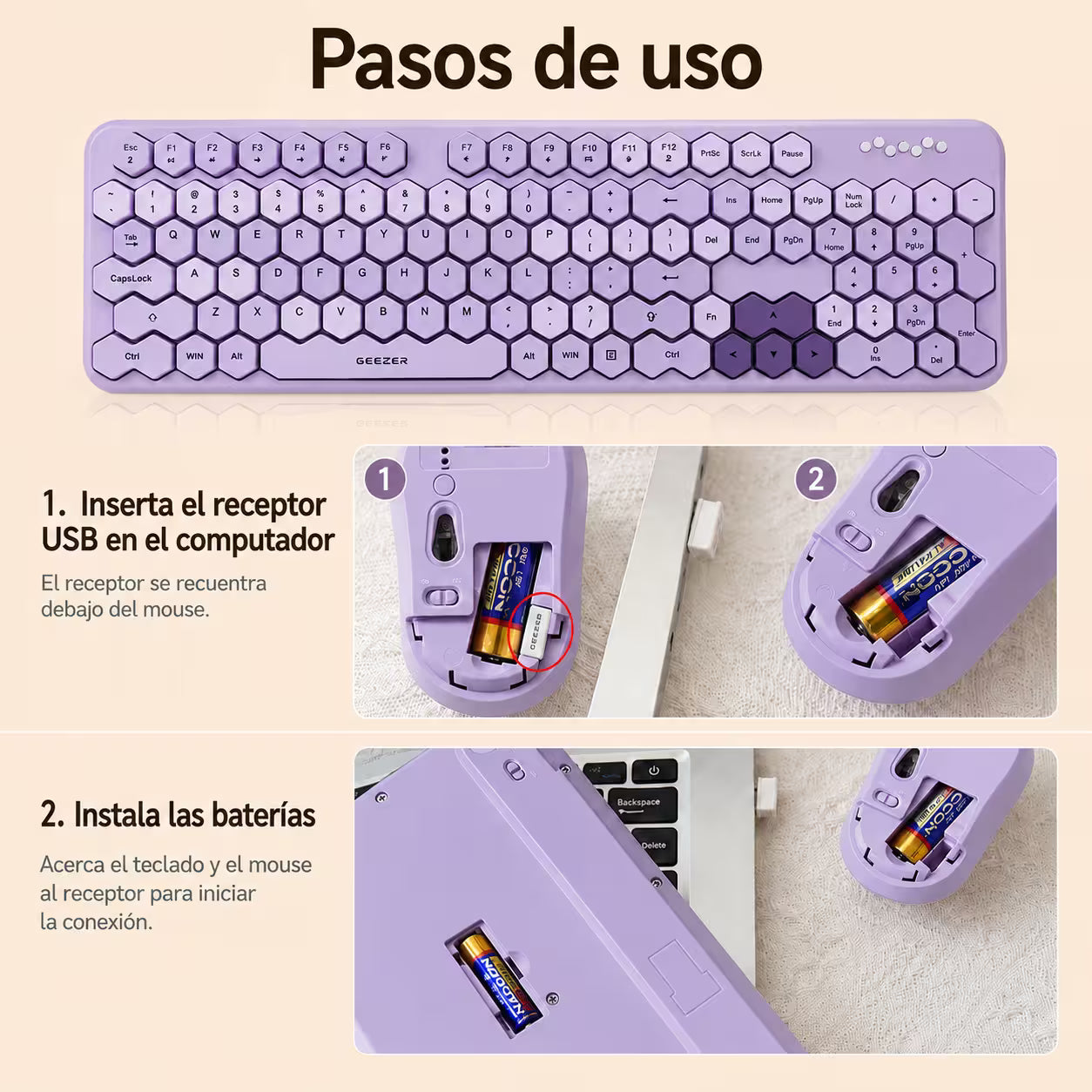 Combo Teclado y Mouse MOFII Honey — Morado | Inalámbrico 2.4G 1200 DPI Membrana