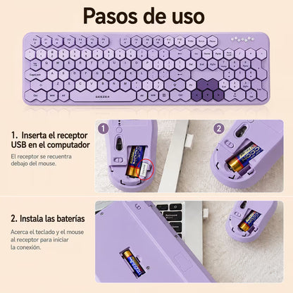 Combo Teclado y Mouse MOFII Honey — Morado | Inalámbrico 2.4G 1200 DPI Membrana
