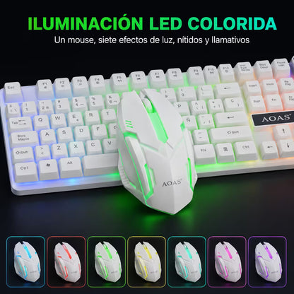 Combo Teclado y Mouse Gamer AOAS M-400 - Blanco | 104 Teclas RGB 1600 DPI USB