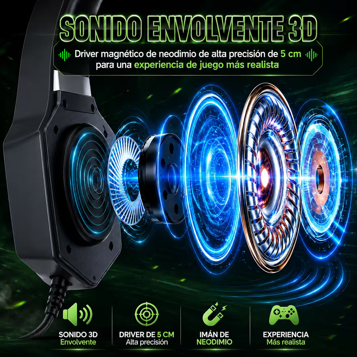 Diadema Gamer ONIKUMA K8 LED RGB Negra - Micrófono 360° - vista 6 diadema gamer audífonos