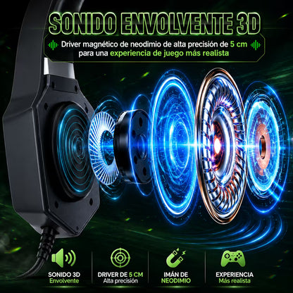 Diadema Gamer ONIKUMA K8 LED RGB Negra - Micrófono 360° - vista 6 diadema gamer audífonos