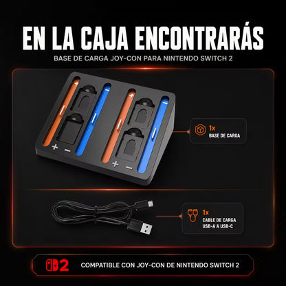 Base de Carga Joy-Con Nintendo Switch 2 – 4 Mandos Simultáneos | LED Bicolor | USB-C | Slot Tarjeta