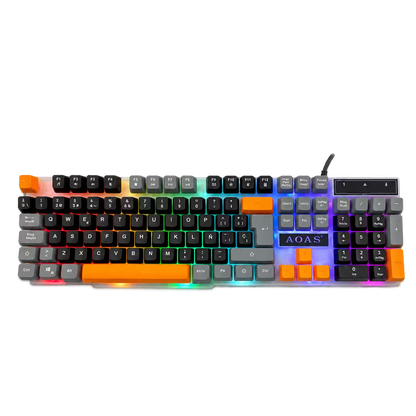 Combo Teclado y Mouse Gamer RGB AOAS A-1020 Negro USB – 104 Teclas con Ñ | DPI 800/1200/1600