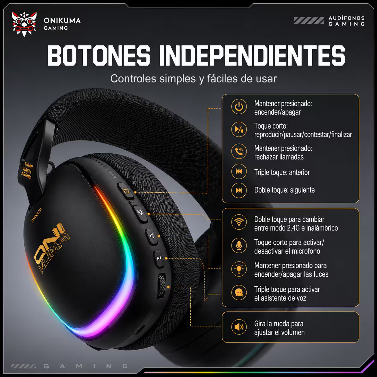 Audífonos Gamer Inalámbricos Onikuma GT805 - vista 2 diadema gamer audífonos