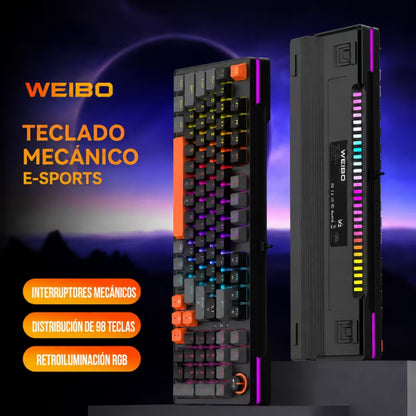 Teclado Mecánico Weibo WB-666 Negro – Switches Red | 97 Teclas | Iluminación Dinámica | Cable