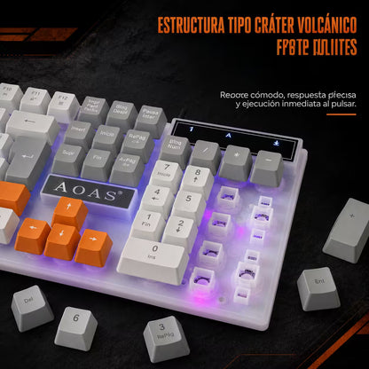Combo Teclado y Mouse Gamer RGB AOAS A-1020 Blanco USB – 104 Teclas con Ñ | DPI 800/1200/1600
