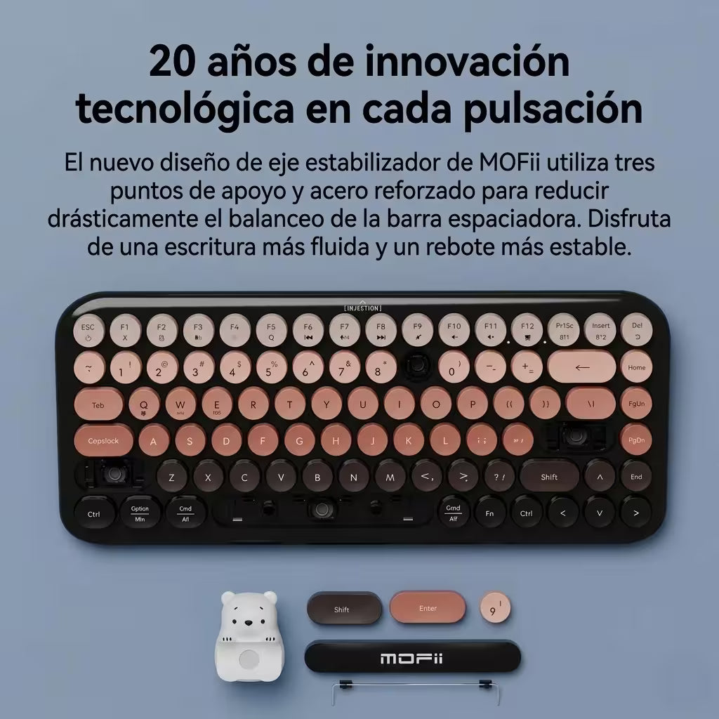Teclado Inalámbrico Mofii Anni - Degradado Negro | 84 Teclas Redondas | Triple Conexión BT+2.4G | Osito Magnético