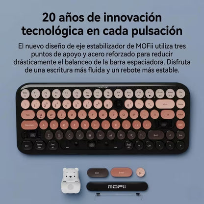 Teclado Inalámbrico Mofii Anni - Degradado Negro | 84 Teclas Redondas | Triple Conexión BT+2.4G | Osito Magnético