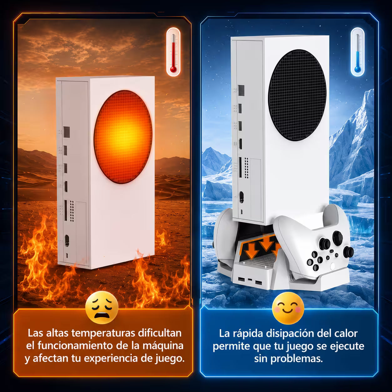 Base Vertical Multifuncional DOBE para Xbox Series S — RGB, Carga Dual y Refrigeración
