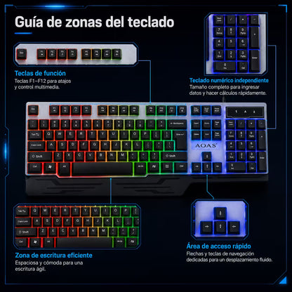 Combo Teclado y Mouse Gamer WB-550 RGB - Membrana 104 Teclas Anti-Ghost USB