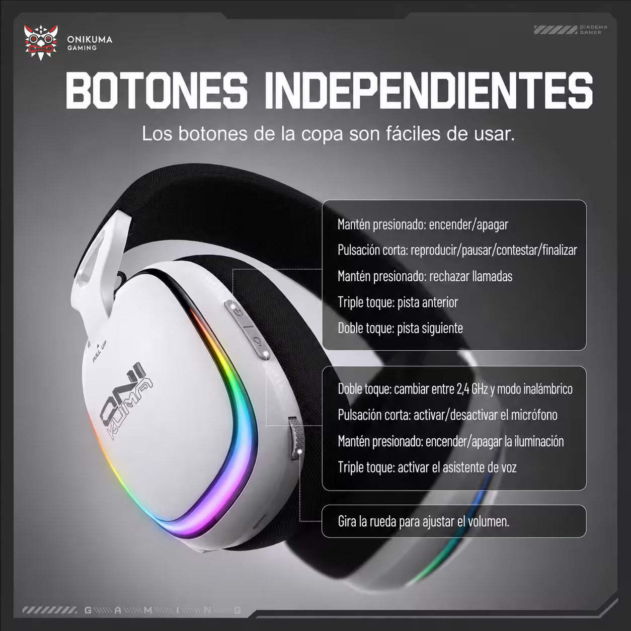 Audífonos Gamer Inalámbricos Onikuma GT805 Blanca| 4 en 1 | Mic Oculto ENC | 60H Batería | PS5, PC, Switch, Móvil