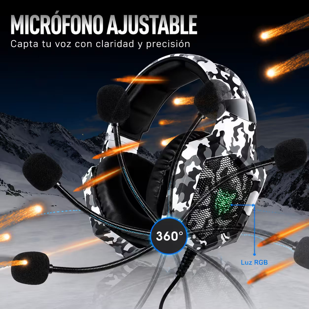 Diadema Gamer ONIKUMA K8 LED RGB Blanca Camuflada - Micró... - vista 8 diadema gamer audífonos