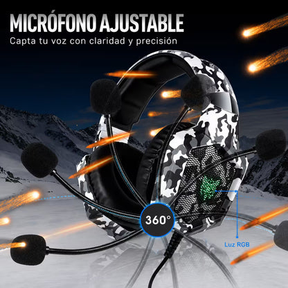 Diadema Gamer ONIKUMA K8 LED RGB Blanca Camuflada - Micró... - vista 8 diadema gamer audífonos