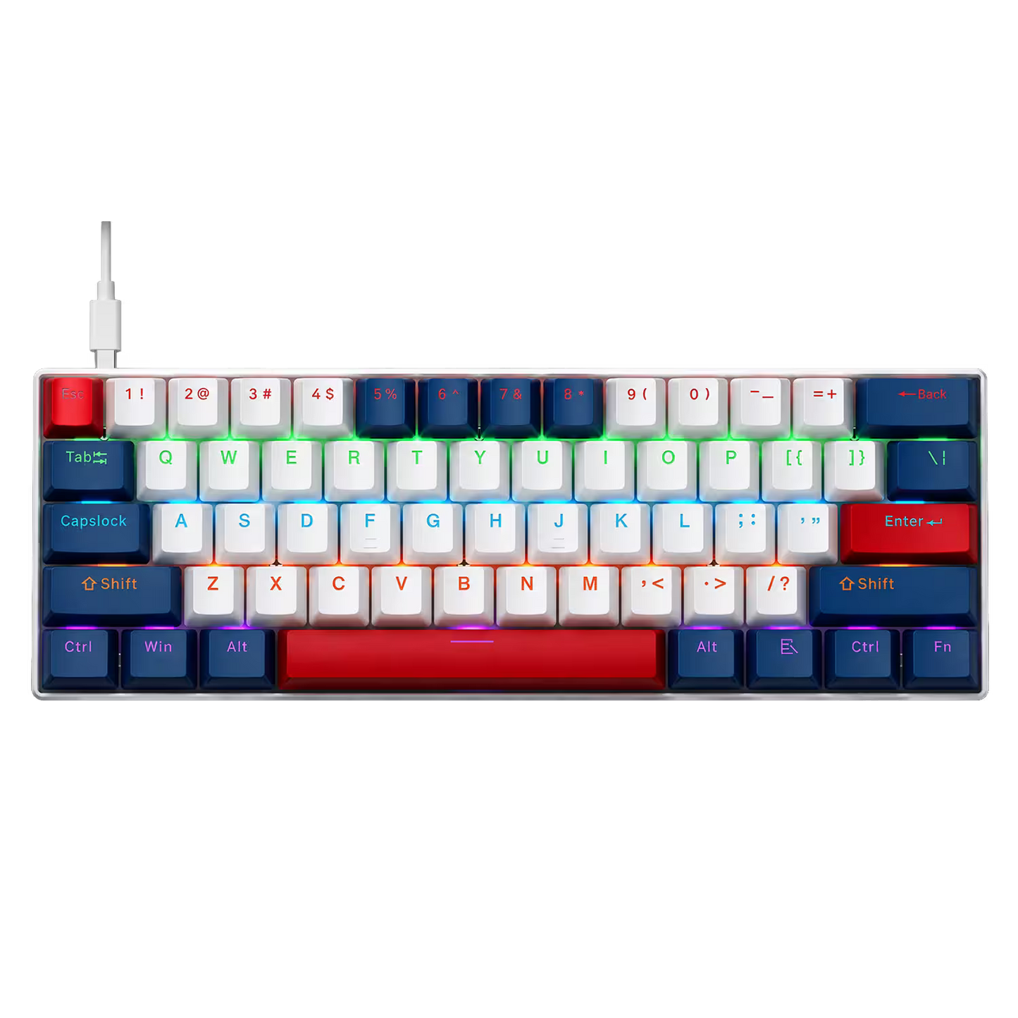 Teclado Mecánico T-Wolf T60 60% – Switch Azul | Keycaps Double-Shot | RGB 18 Efectos | Anti-Ghosting | USB-C Desmontable