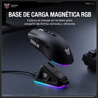 Mouse Gamer Inalámbrico Recargable ONIKUMA DM07 RGB 24000 DPI 1000Hz con Base de Carga